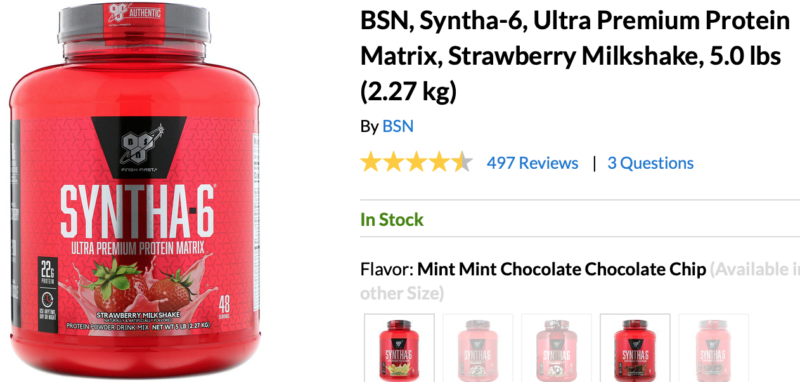【第3位】BSN, シンサ-6、プロテインパウダー ドリンクミックス、チョコレートミルクシェイク、5 lbs (2.27 kg)